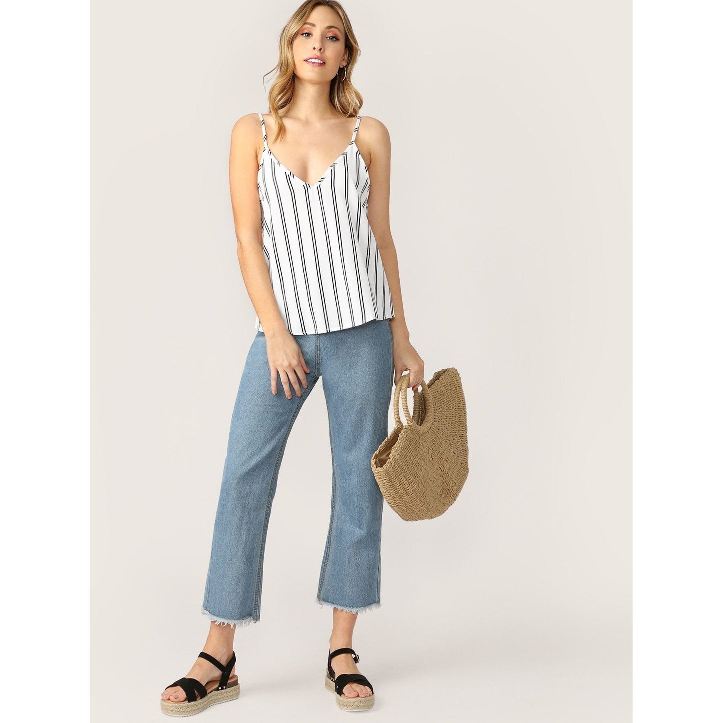 Kimmey Double V-Neck Striped Cami Top