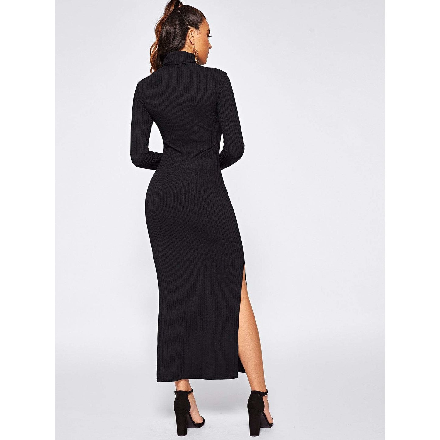 Anna Split Side Rib Knit Fitted Dress