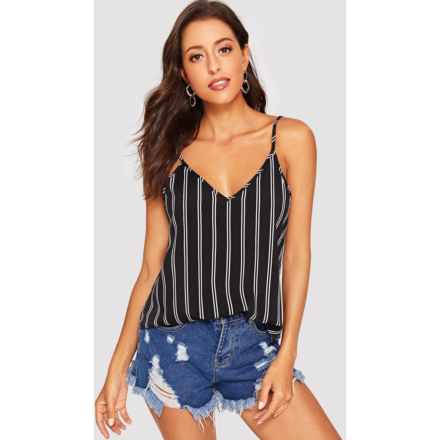 Kimmey Double V-Neck Striped Cami Top