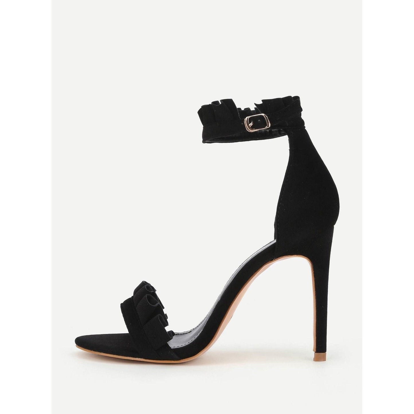 Frill Trim Stiletto Heels - Black