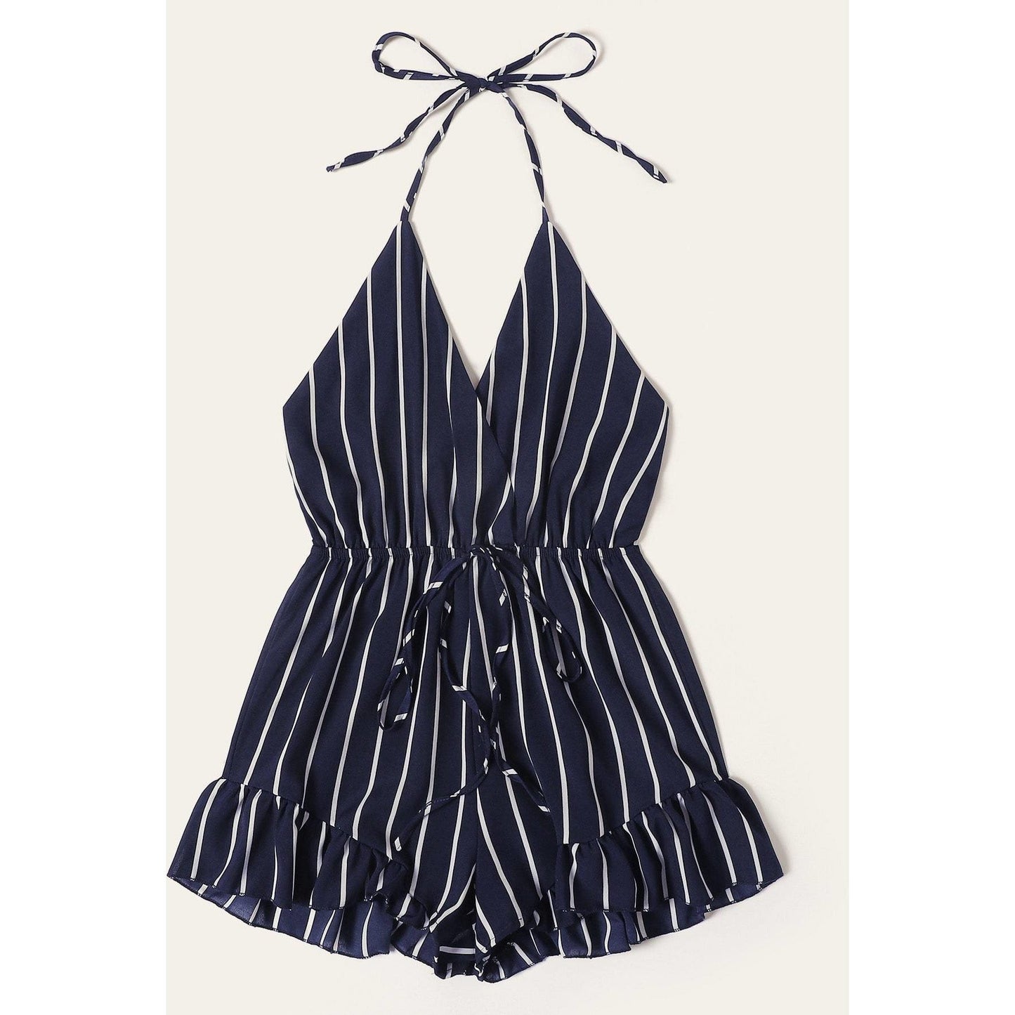 Drawstring Waist Striped Romper