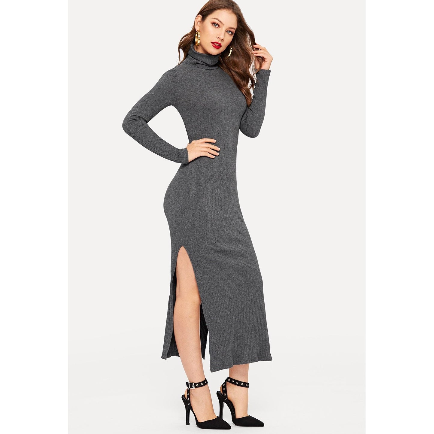 Anna Split Side Rib Knit Fitted Dress