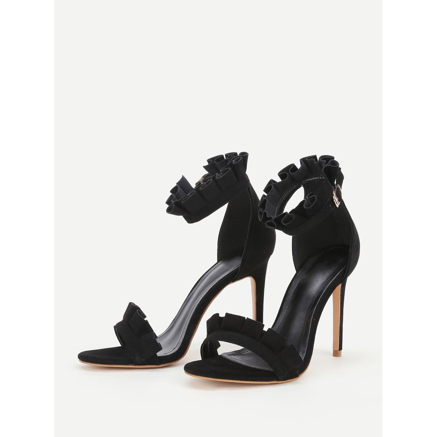 Frill Trim Stiletto Heels - Black