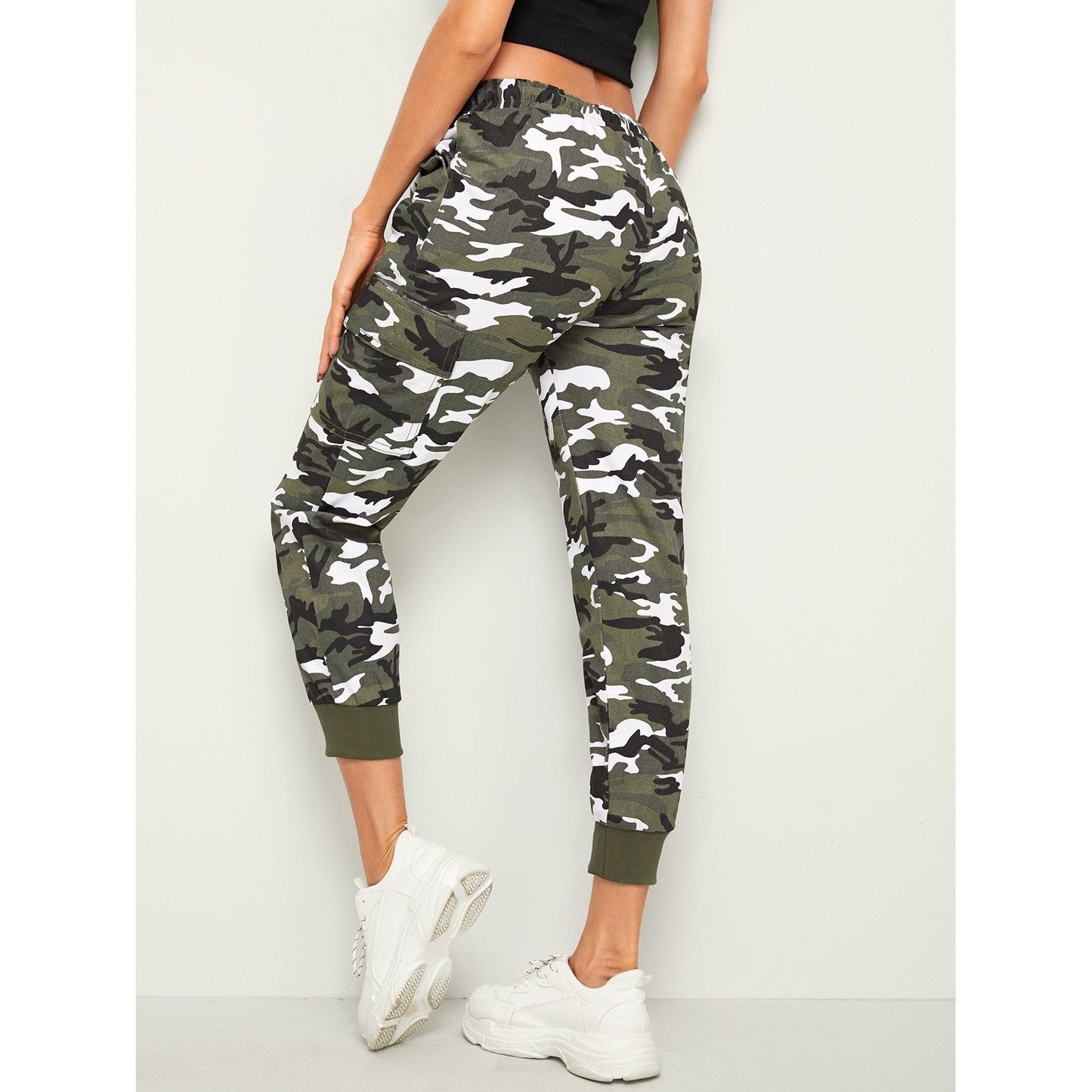 Drawstring Waist Camouflage Jeans