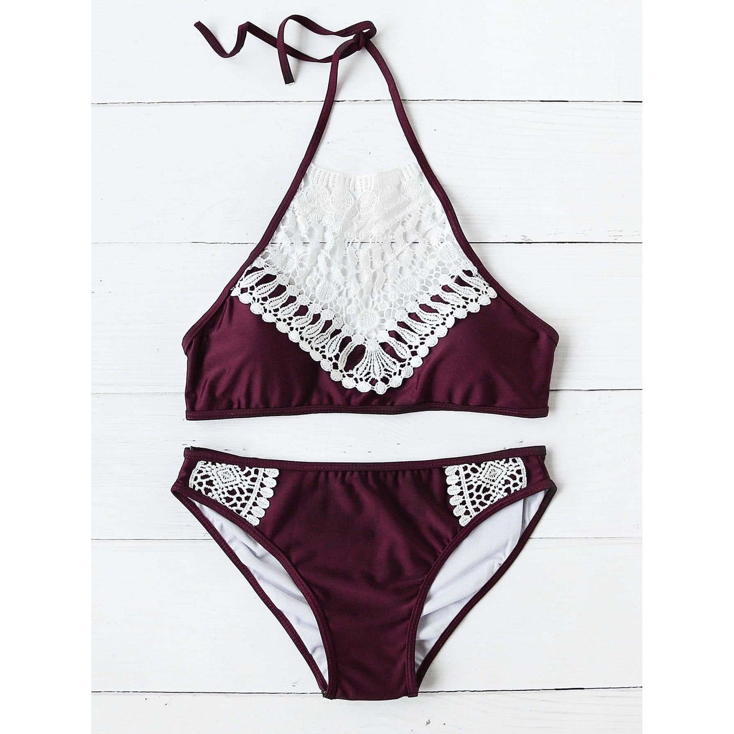 Lace Crochet Halter Bikini Set