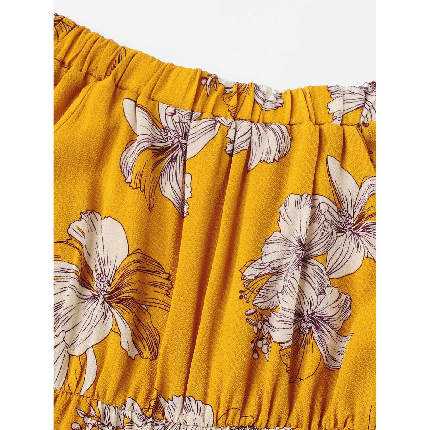 Off Shoulder Yellow Floral Print Romper
