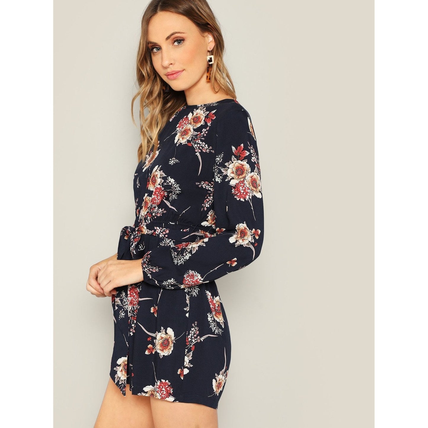 Lilly Floral Print Belted Romper