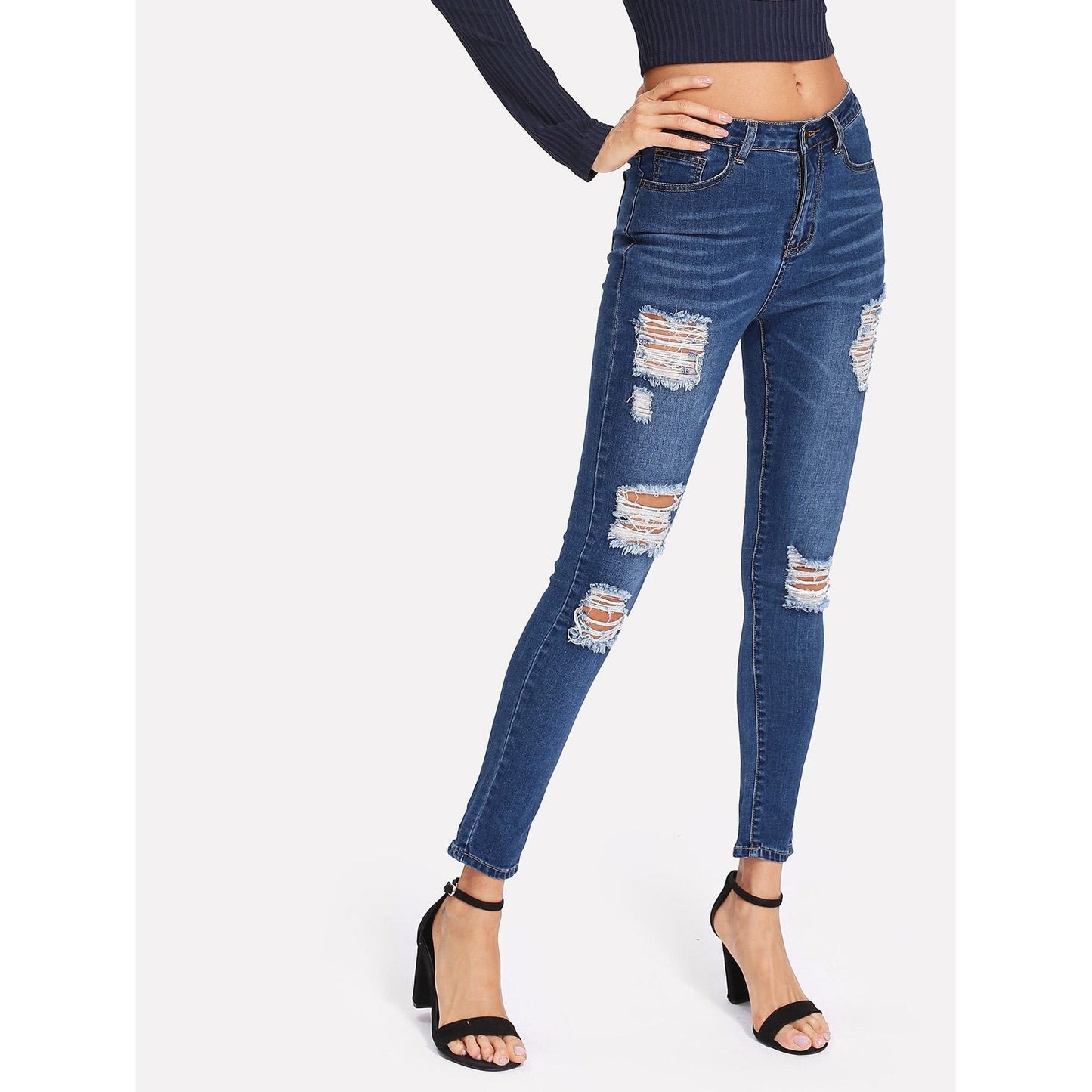 Bleach Wash Shredded Skinny Jeans