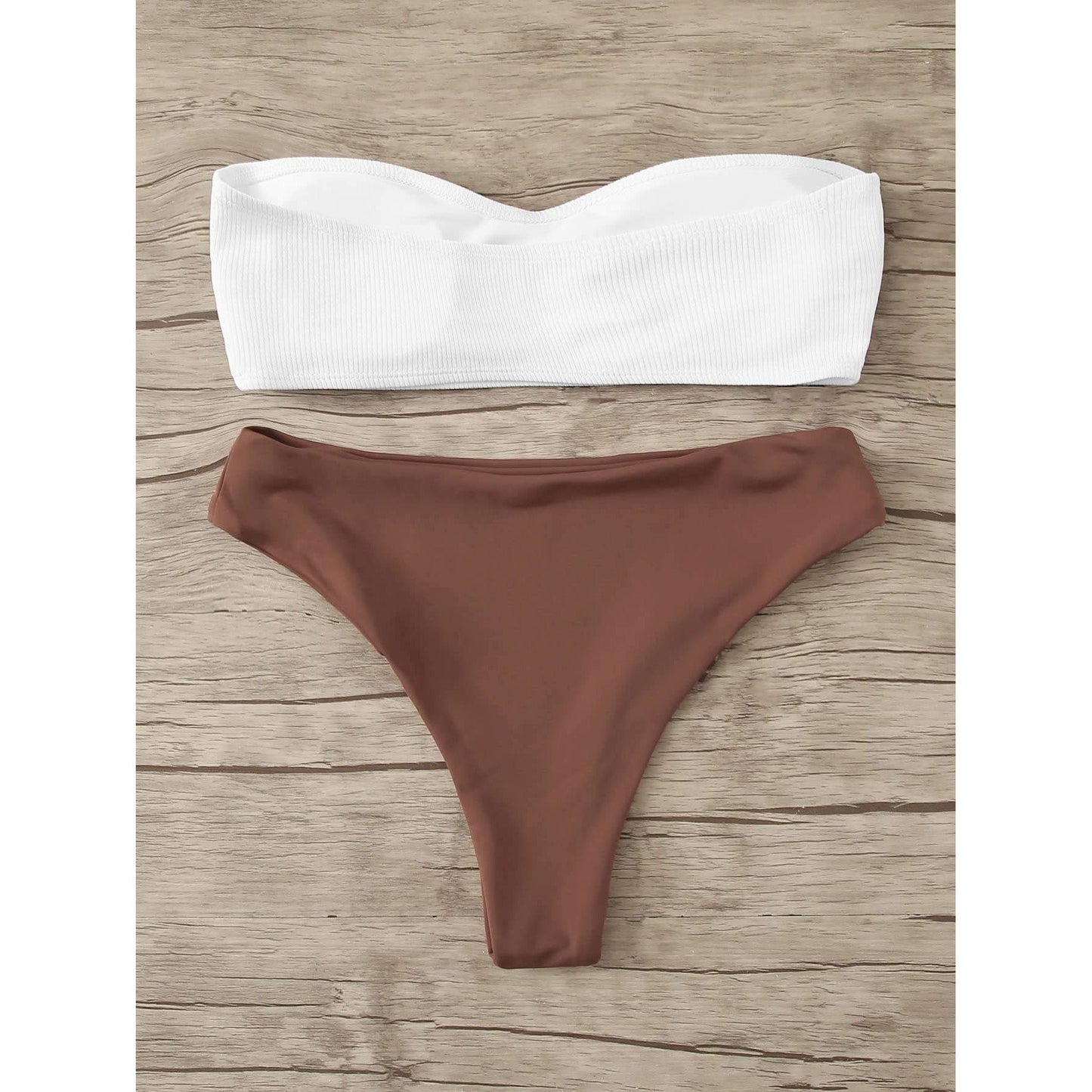 Lain Tie Front Ribbed Bandeau Bikini Set