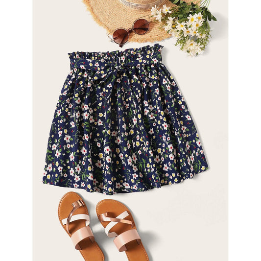 Ditsy Floral Print Waist Belted Skirt