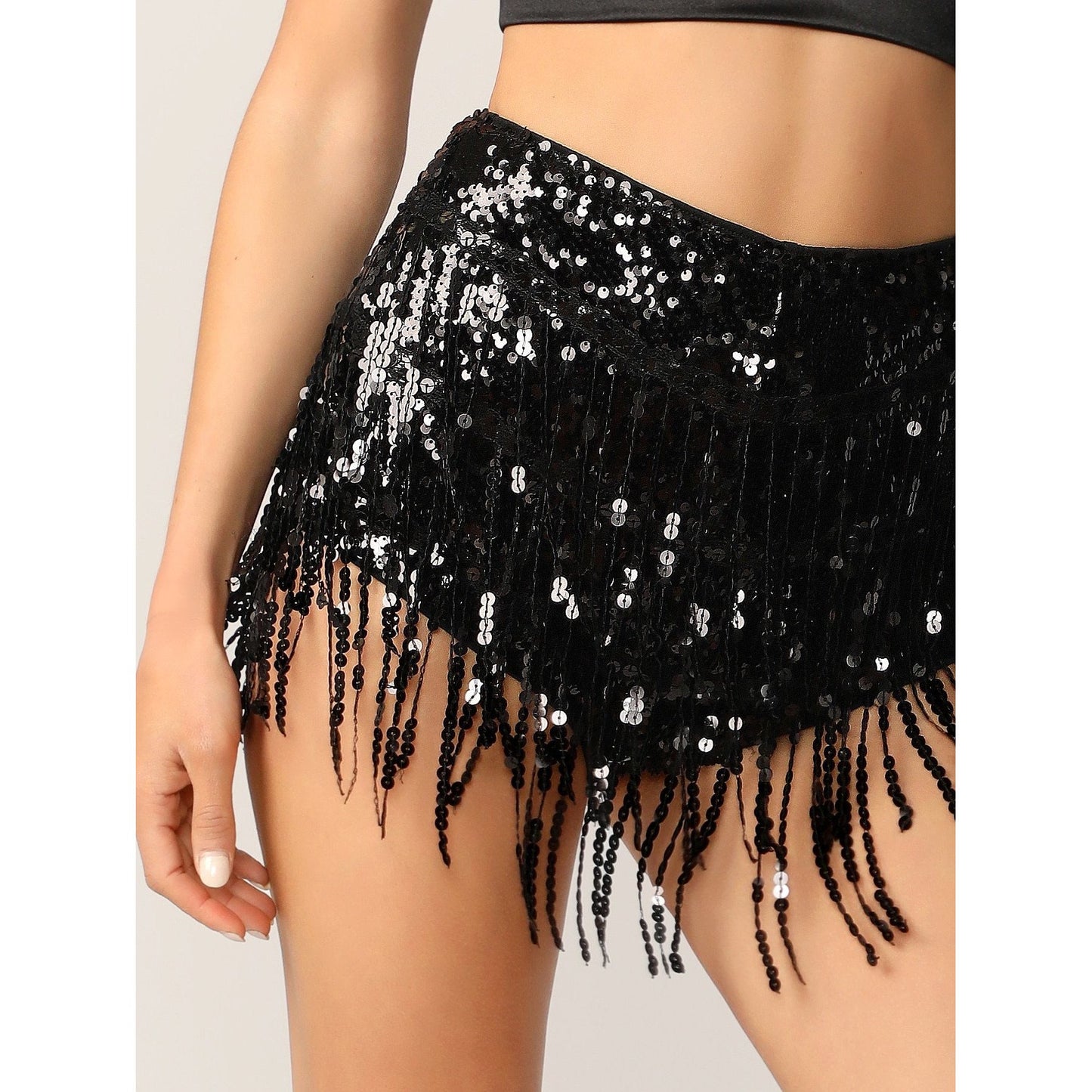 Zel Zip Back Fringe Sequin Shorts