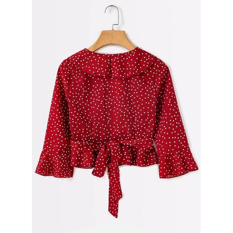 Ruffle Trim Crop Wrap Blouse