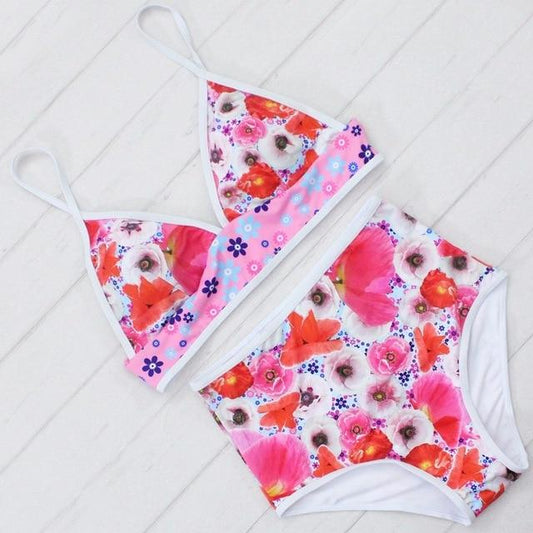 Pink Floral High Waist Bikini Set