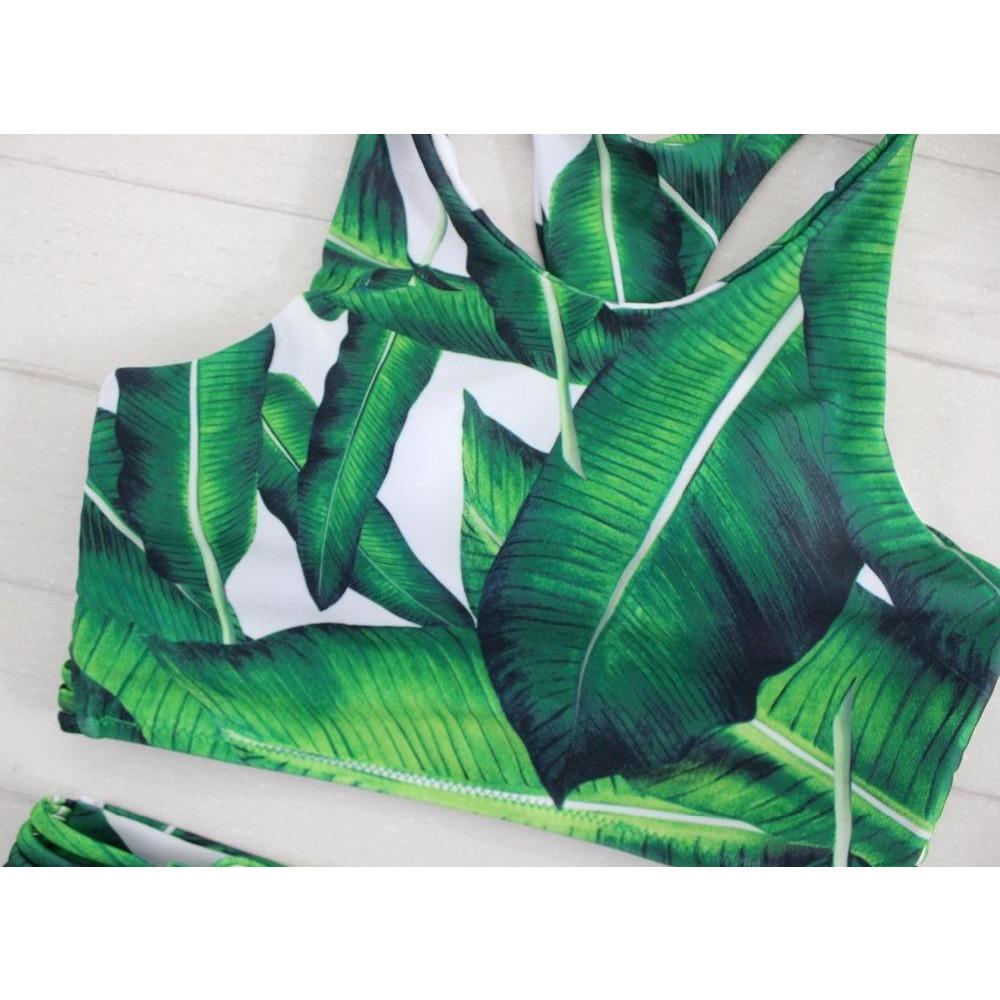 Tropical Green Halter Bikini Set