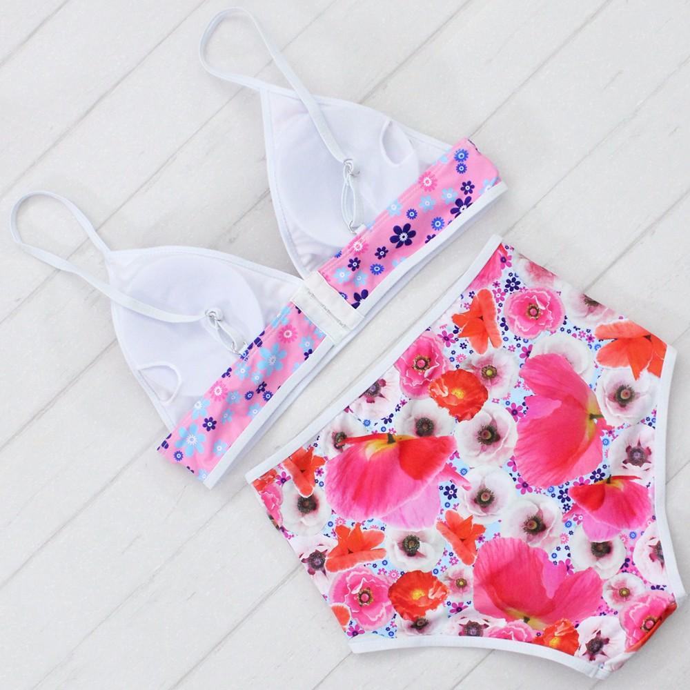 Pink Floral High Waist Bikini Set