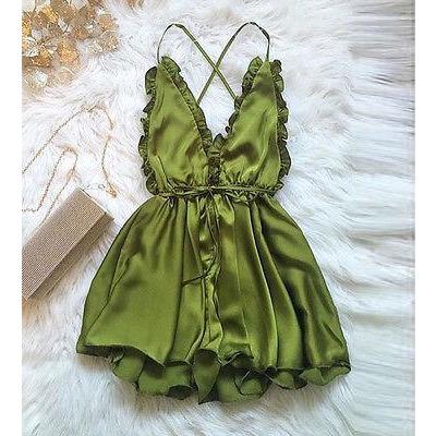 Kyla Ruffled Satin Romper