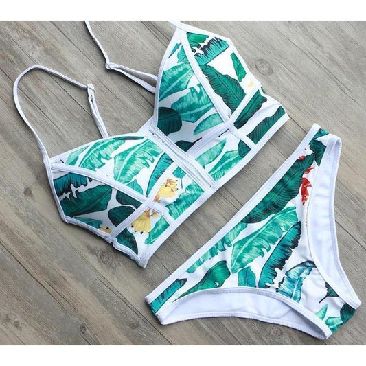 Emerlinda Green Leaf Bikini Set