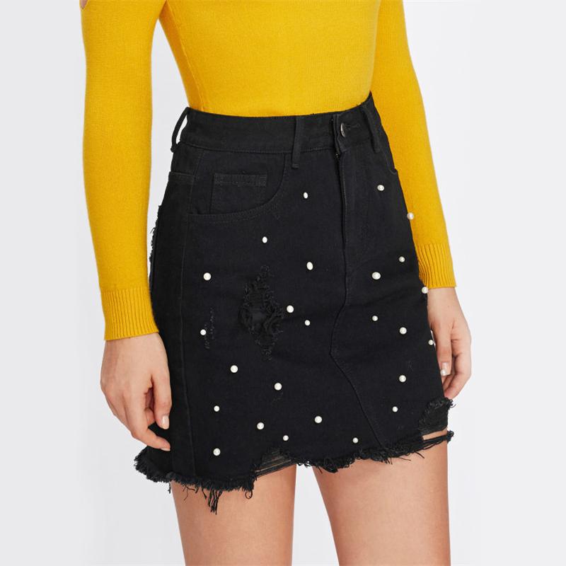 Winona Black Beaded Denim Skirt