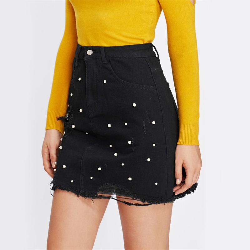 Winona Black Beaded Denim Skirt