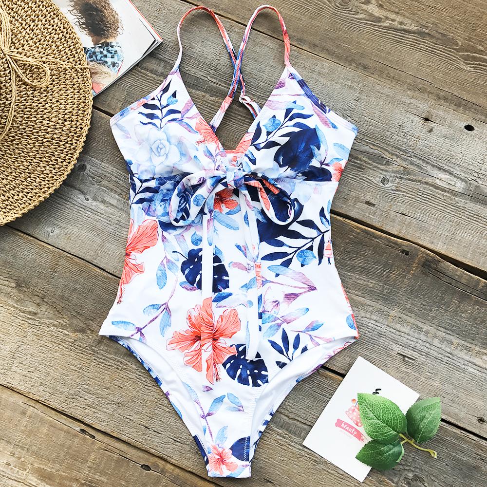 Cloudy Sphere Floral Print One Piece Swimsuit