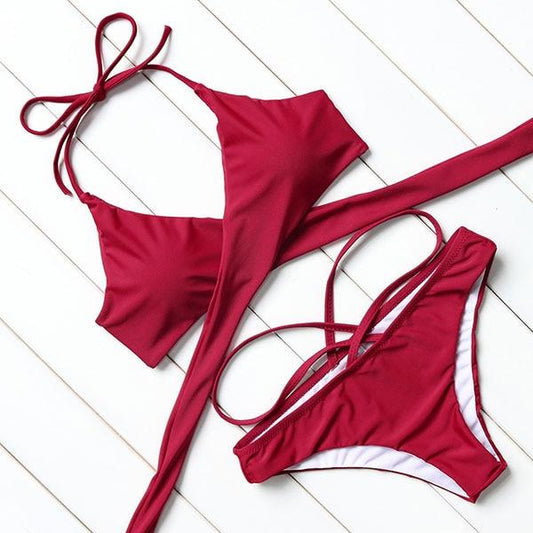 Red Criss Cross Bikini Set