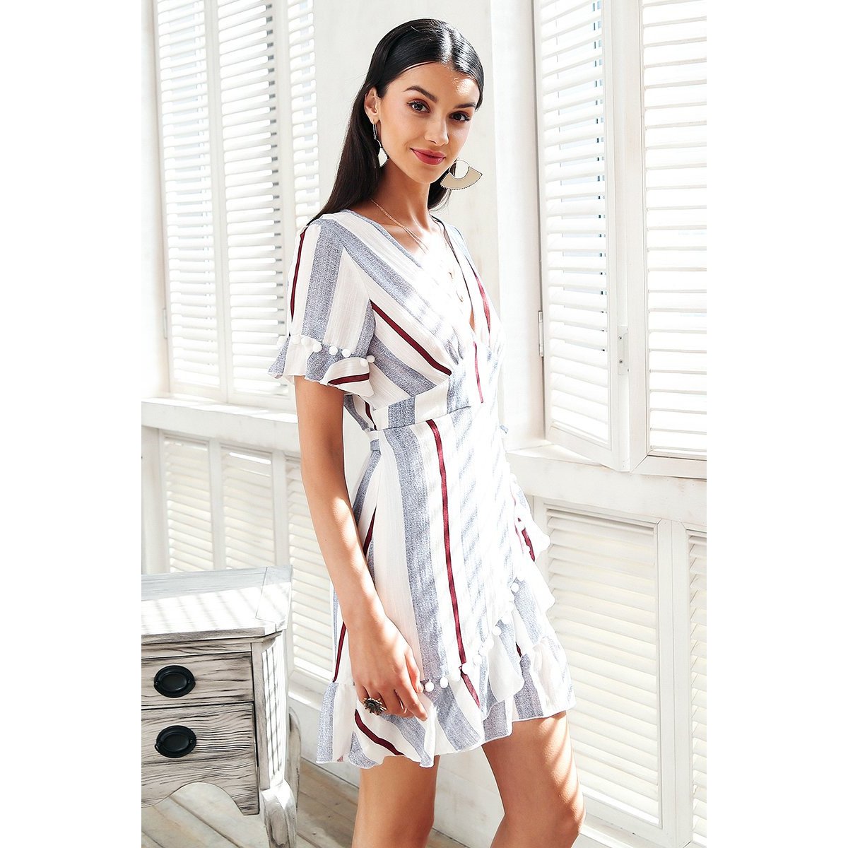 Luisa Stripe Dress with Ruffles