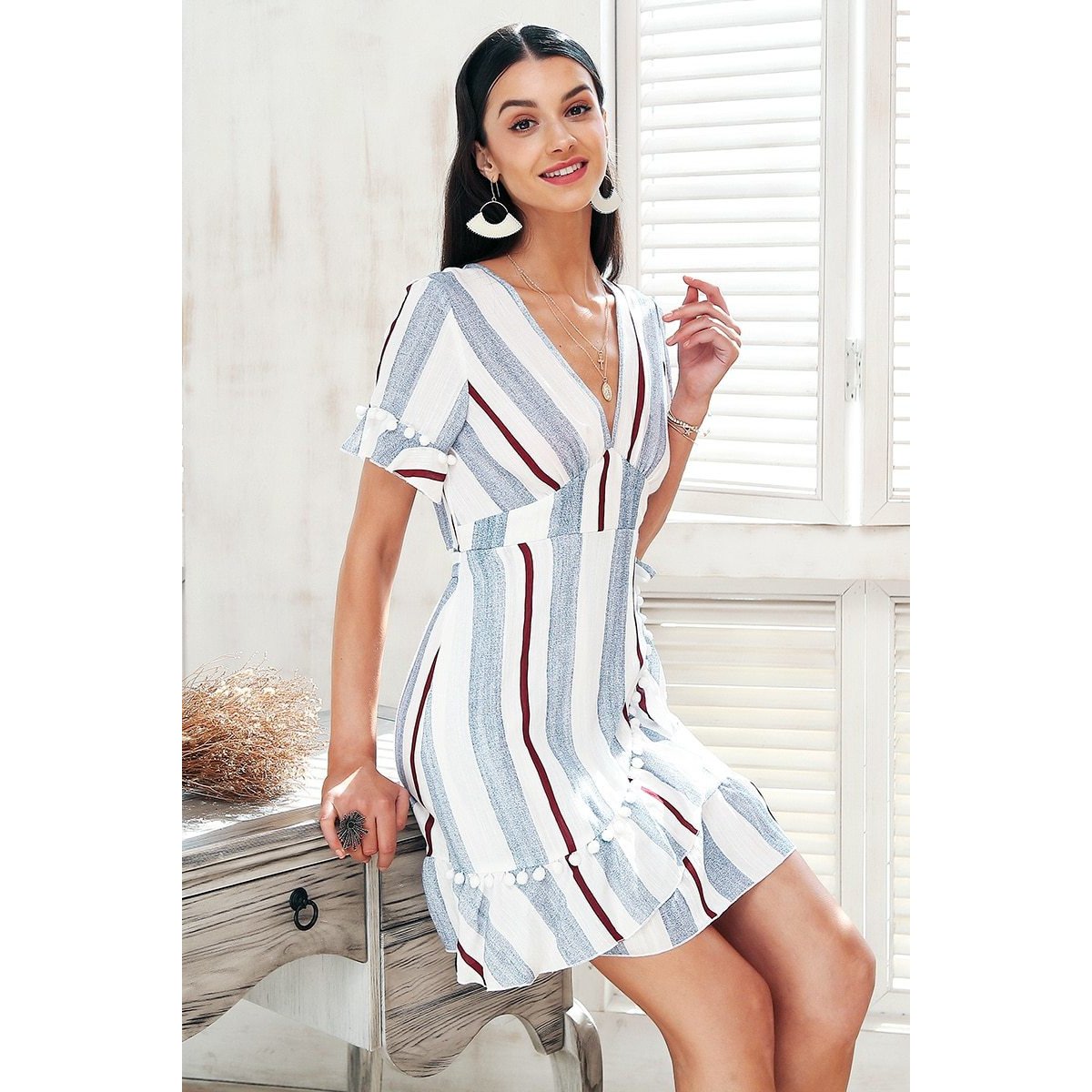 Luisa Stripe Dress with Ruffles