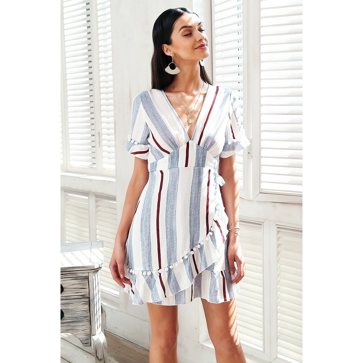 Luisa Stripe Dress with Ruffles