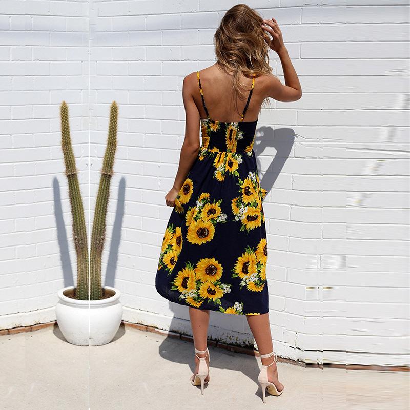 Sunflower Print Backless Sundress