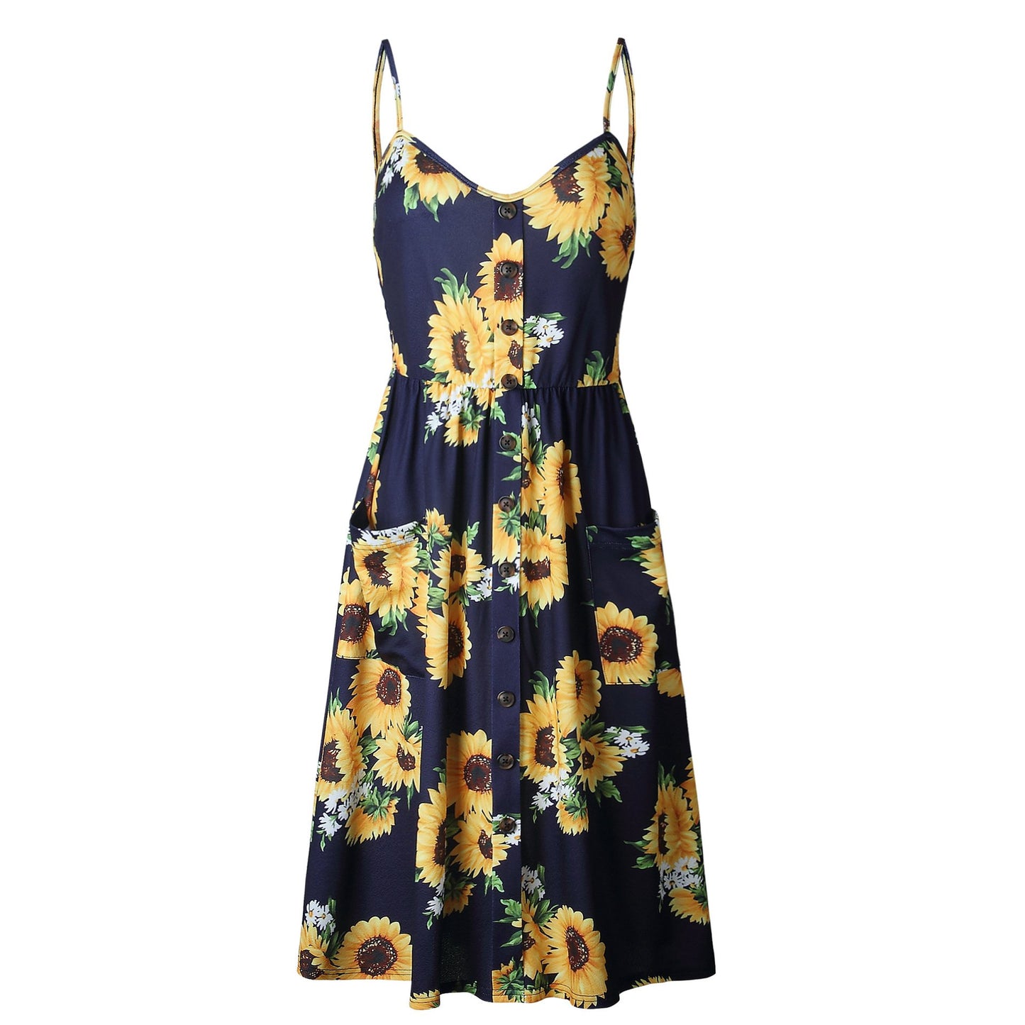 Sunflower Print Backless Sundress