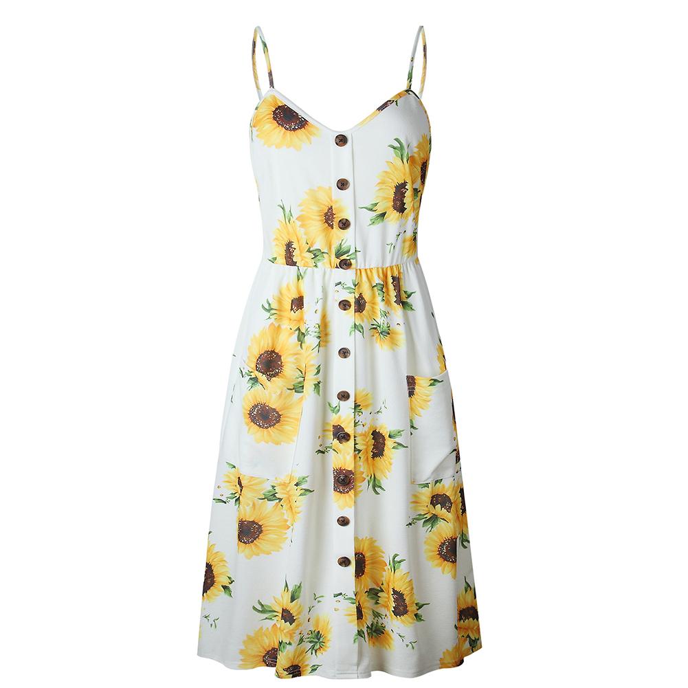 Sunflower Print Backless Sundress