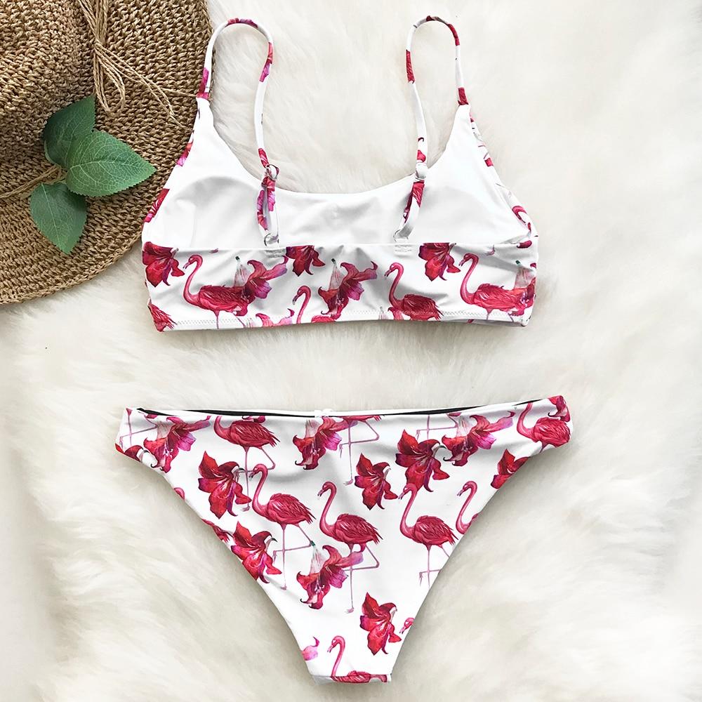 Dark Pink Flamingo Print Reversible Bikini Set