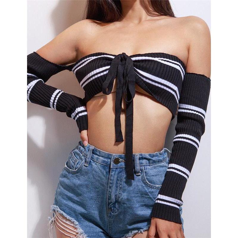 Cher Striped Off Shoulder Crop Top