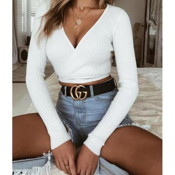 Malia Knotted Long Sleeve Crop Top