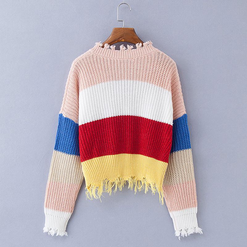 Rainbow Stripe Deep V Neck Sweater