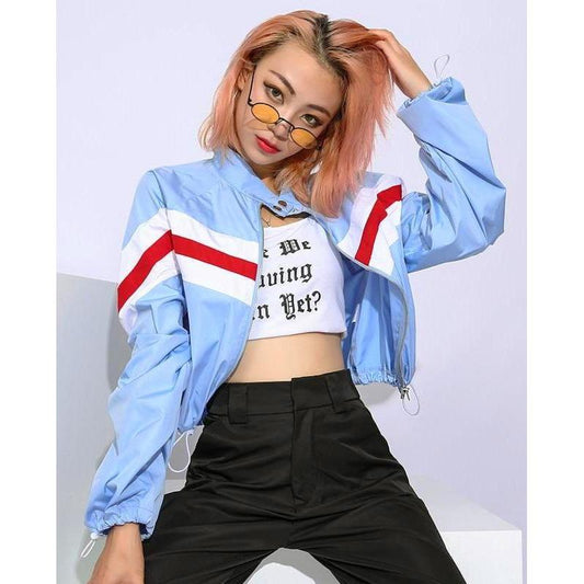 Cadyna Baby Blue Stripe Crop Top Jacket