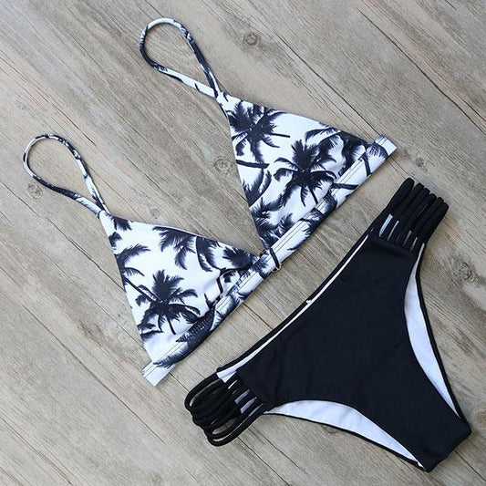 Black Palm Tree Bikini Set