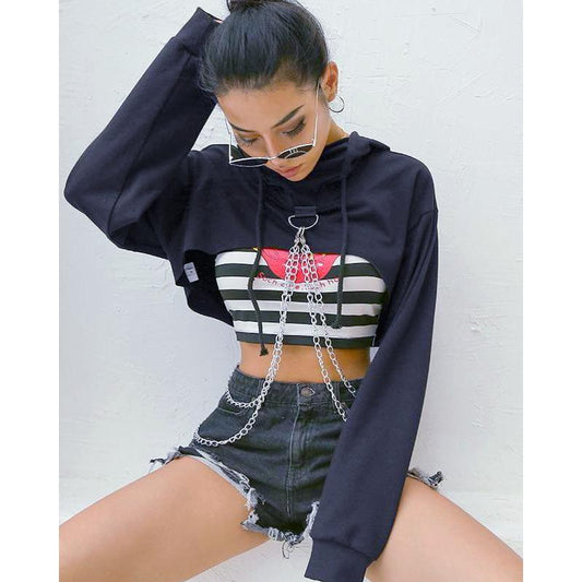Christa Cropped Hoodie with Loose Chain