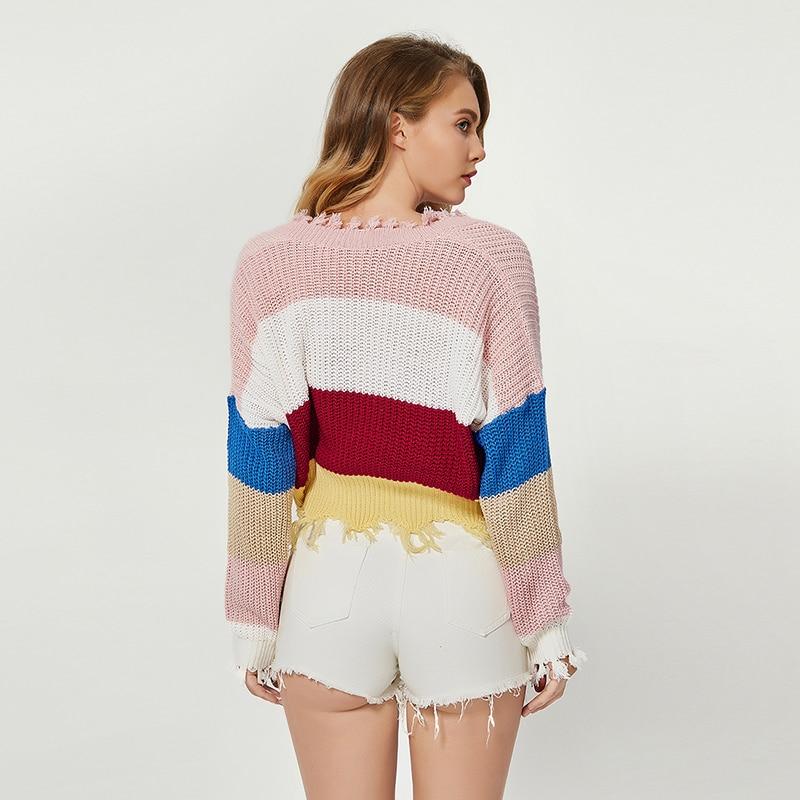 Rainbow Stripe Deep V Neck Sweater