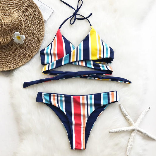 Never Enough Stripes Reversible Bikini Set