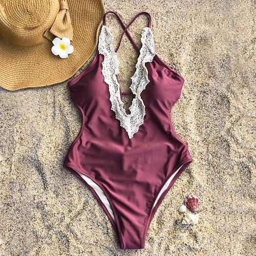 Lace Splicing Open Back One Piece Swimsuit