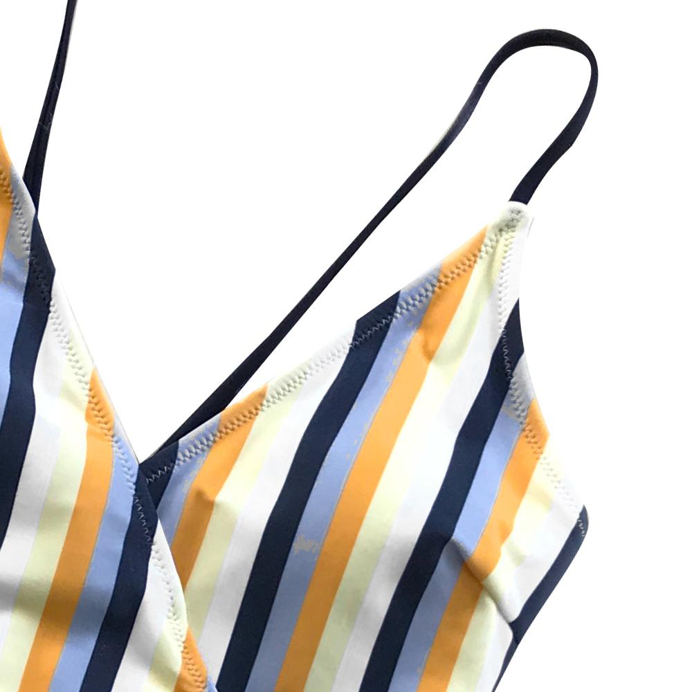 Blue And Yellow Stripe One Piece Swimsuit