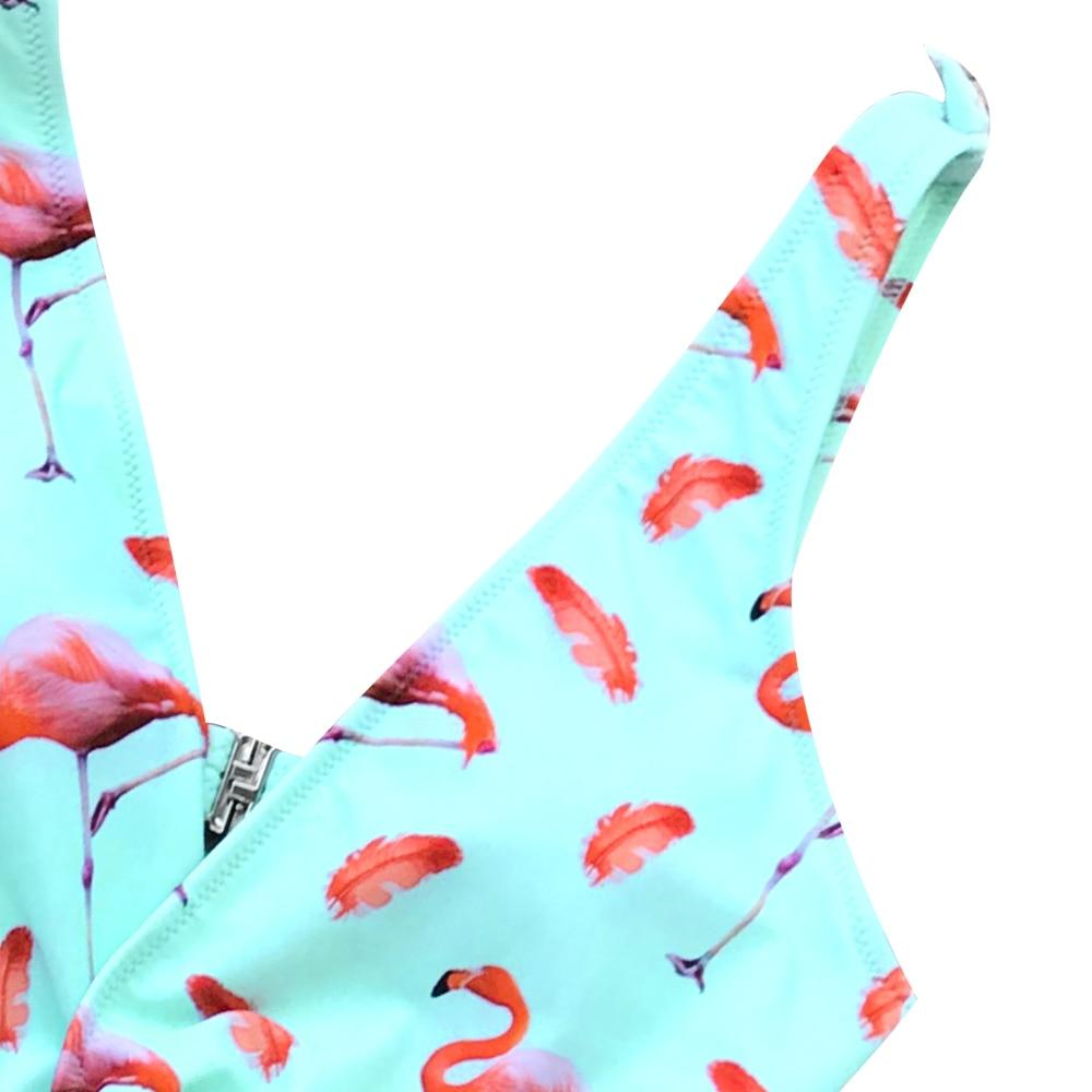 Mint Green Flamingo Print One Piece Swimsuit