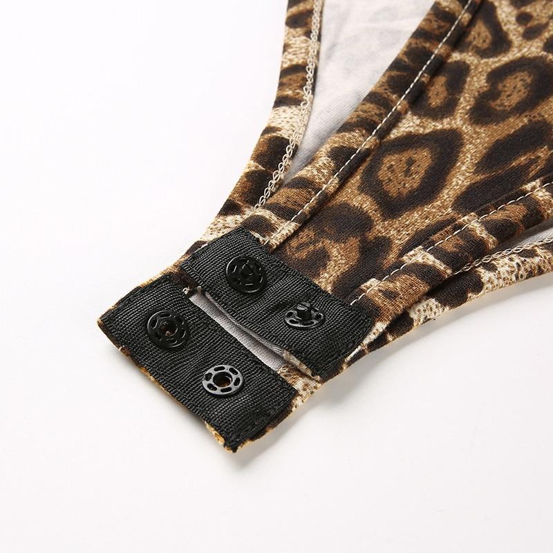 One Shoulder Hollowed Leopard Bodysuit