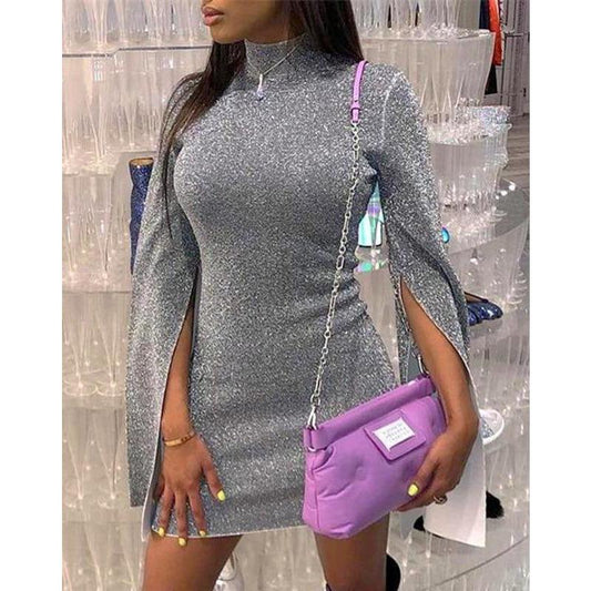 Bridget Glittery Turtleneck Mini Dress