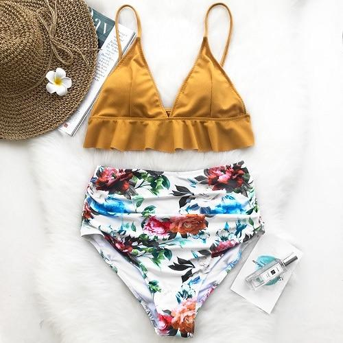 Rose Ruffled Hem Bikini Set