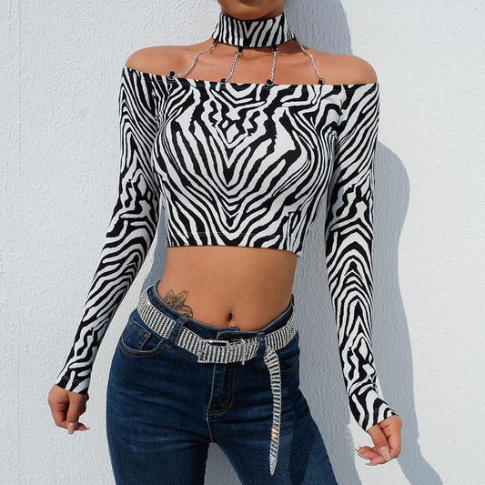 Chain Choker Zebra Print Crop Top