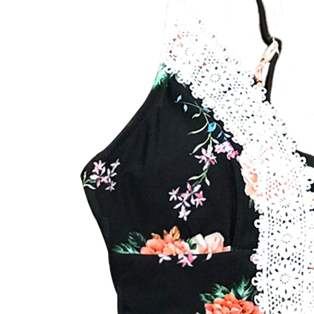 Floral Print Lace One Piece Swimsuit