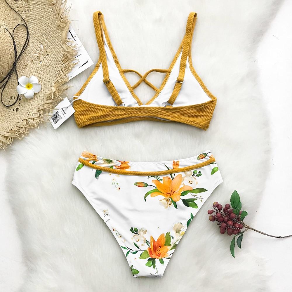 Yellow Floral Print Bikini Set