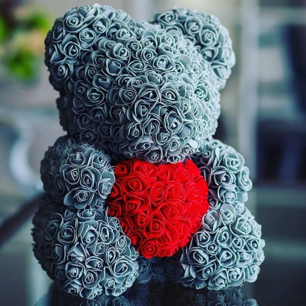 Handmade Rose Bear w/ Heart(15 inches)